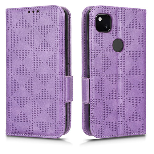 Leather Case Stands Flip Cover Holder C02X for Google Pixel 4a Purple