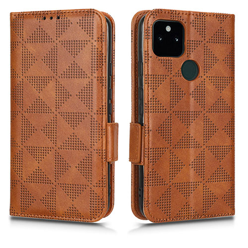 Leather Case Stands Flip Cover Holder C02X for Google Pixel 5a 5G Brown