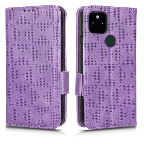 Leather Case Stands Flip Cover Holder C02X for Google Pixel 5a 5G Purple