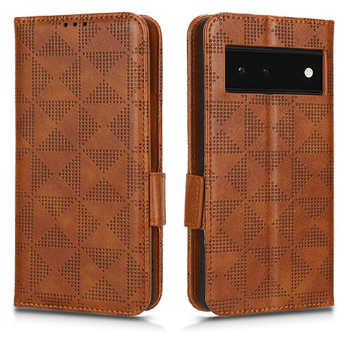 Leather Case Stands Flip Cover Holder C02X for Google Pixel 6 5G Brown