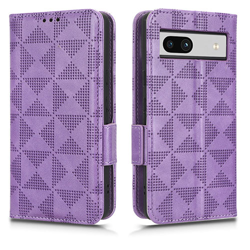 Leather Case Stands Flip Cover Holder C02X for Google Pixel 7a 5G Purple