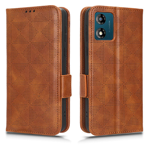 Leather Case Stands Flip Cover Holder C02X for Motorola Moto E13 Brown