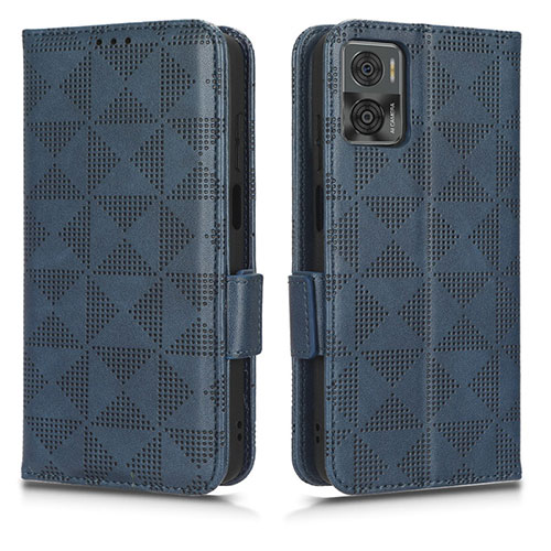 Leather Case Stands Flip Cover Holder C02X for Motorola Moto E22 Blue