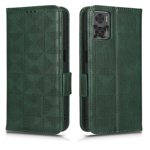 Leather Case Stands Flip Cover Holder C02X for Motorola Moto E22 Green