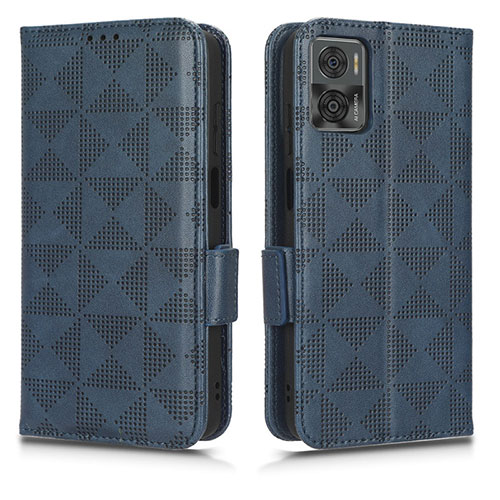 Leather Case Stands Flip Cover Holder C02X for Motorola Moto E22i Blue