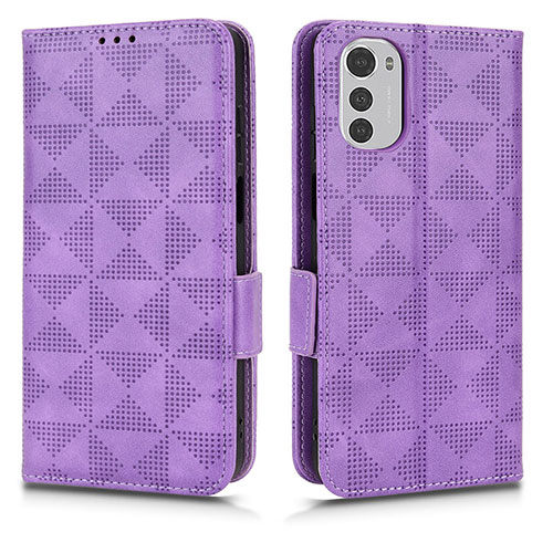 Leather Case Stands Flip Cover Holder C02X for Motorola Moto E32 Purple