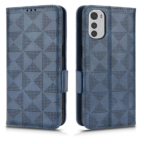 Leather Case Stands Flip Cover Holder C02X for Motorola Moto E32s Blue
