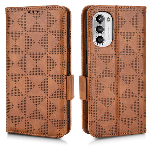 Leather Case Stands Flip Cover Holder C02X for Motorola Moto Edge (2022) 5G Brown