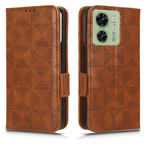 Leather Case Stands Flip Cover Holder C02X for Motorola Moto Edge 40 5G Brown