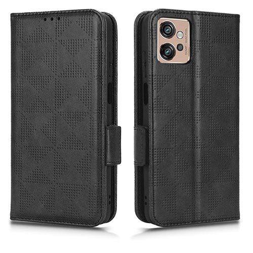 Leather Case Stands Flip Cover Holder C02X for Motorola Moto G32 Black