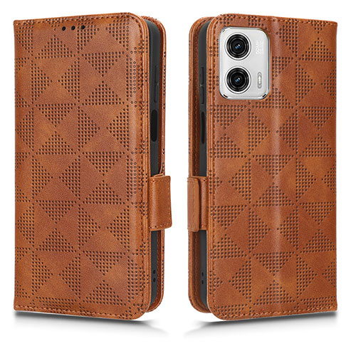 Leather Case Stands Flip Cover Holder C02X for Motorola Moto G53j 5G Brown