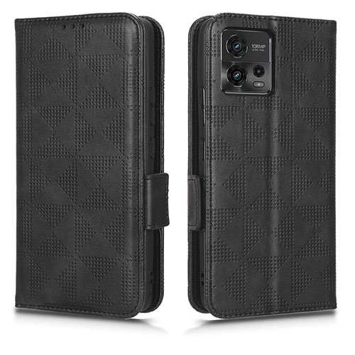 Leather Case Stands Flip Cover Holder C02X for Motorola Moto G72 Black