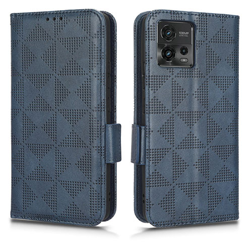 Leather Case Stands Flip Cover Holder C02X for Motorola Moto G72 Blue