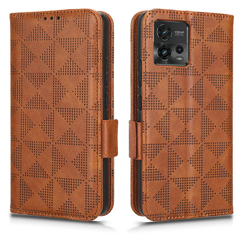 Leather Case Stands Flip Cover Holder C02X for Motorola Moto G72 Brown