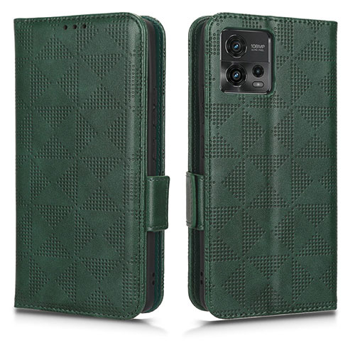 Leather Case Stands Flip Cover Holder C02X for Motorola Moto G72 Green