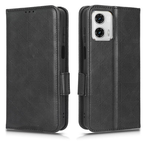 Leather Case Stands Flip Cover Holder C02X for Motorola Moto G73 5G Black