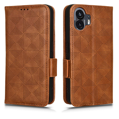 Leather Case Stands Flip Cover Holder C02X for Nothing Phone 2 Brown