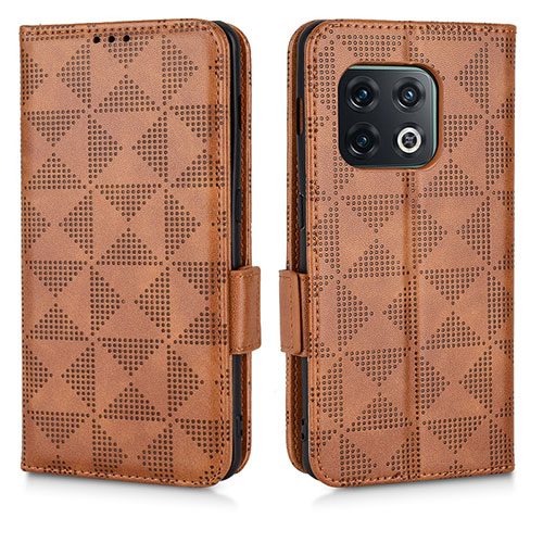 Leather Case Stands Flip Cover Holder C02X for OnePlus 10 Pro 5G Brown