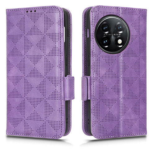 Leather Case Stands Flip Cover Holder C02X for OnePlus 11 5G Purple