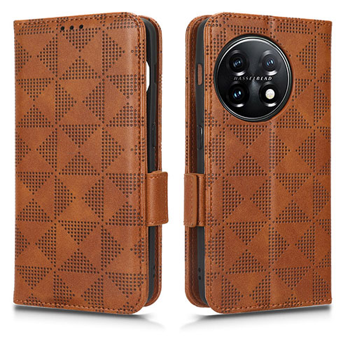 Leather Case Stands Flip Cover Holder C02X for OnePlus 11R 5G Brown