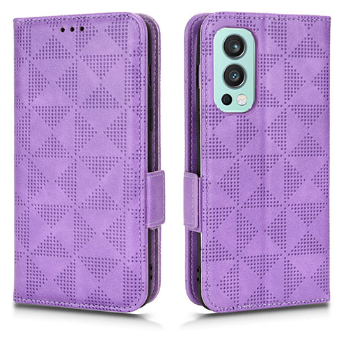 Leather Case Stands Flip Cover Holder C02X for OnePlus Nord 2 5G Purple