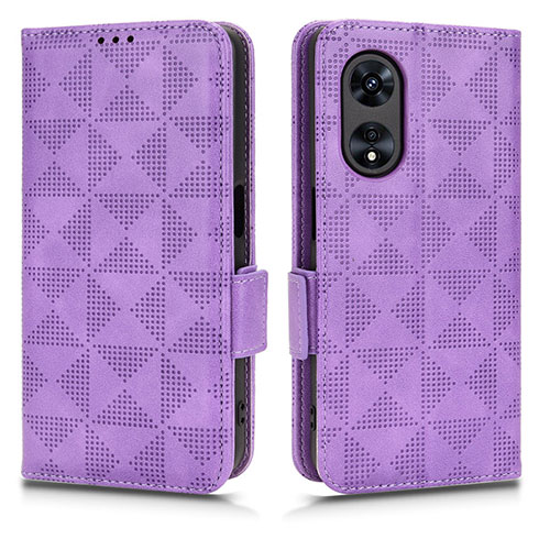 Leather Case Stands Flip Cover Holder C02X for Oppo A18 Purple