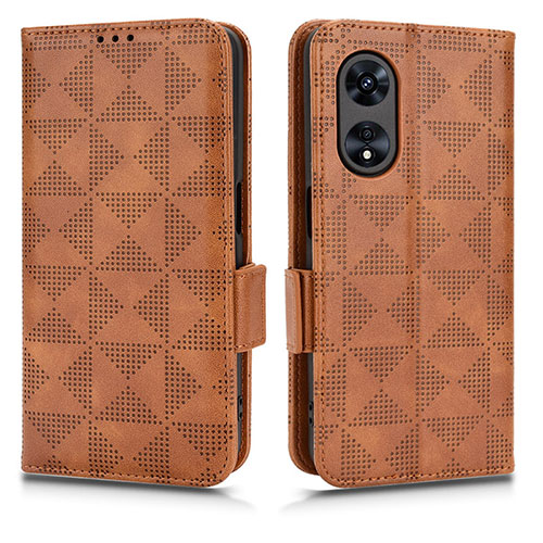Leather Case Stands Flip Cover Holder C02X for Oppo A1x 5G Brown