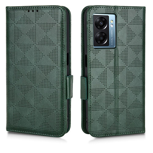 Leather Case Stands Flip Cover Holder C02X for Oppo A57 5G Green