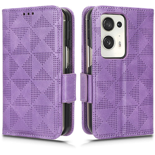 Leather Case Stands Flip Cover Holder C02X for Oppo Find N2 5G Purple