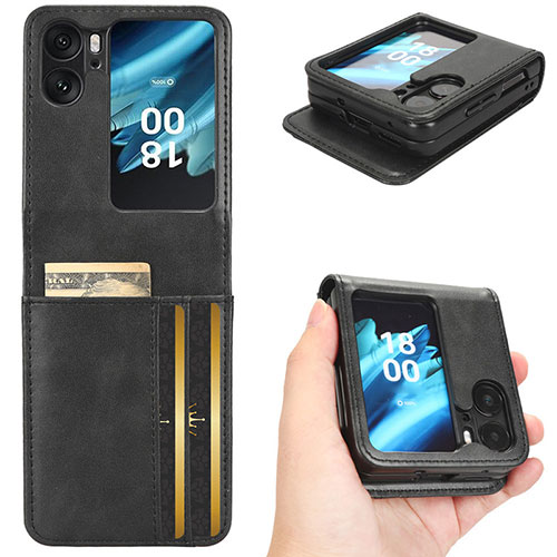 Leather Case Stands Flip Cover Holder C02X for Oppo Find N2 Flip 5G Black
