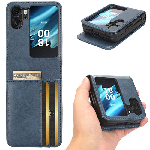 Leather Case Stands Flip Cover Holder C02X for Oppo Find N2 Flip 5G Blue