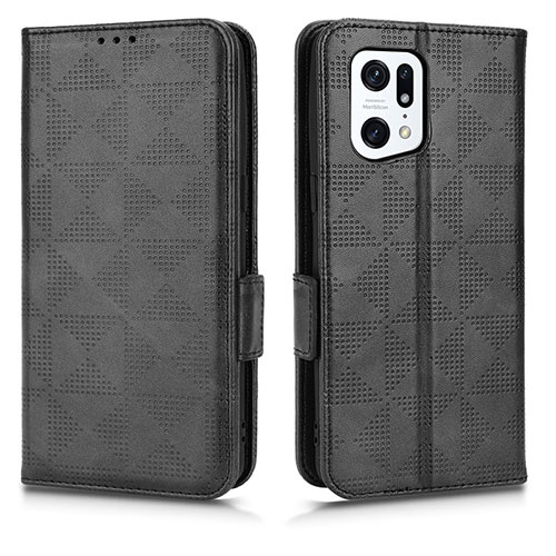 Leather Case Stands Flip Cover Holder C02X for Oppo Find X5 Pro 5G Black