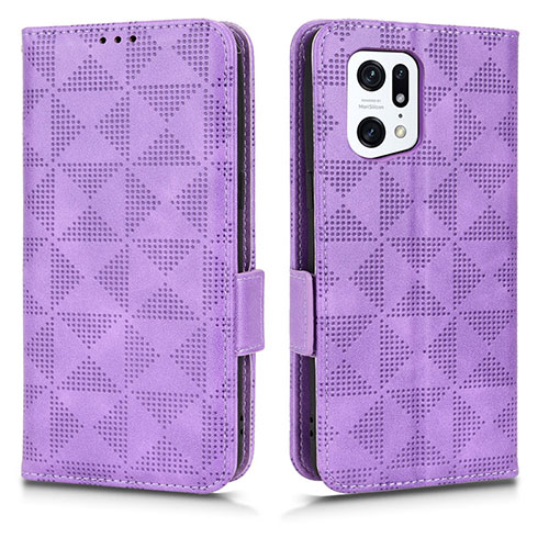 Leather Case Stands Flip Cover Holder C02X for Oppo Find X5 Pro 5G Purple