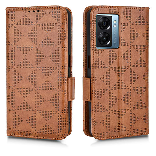 Leather Case Stands Flip Cover Holder C02X for Oppo K10 5G India Brown