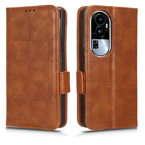 Leather Case Stands Flip Cover Holder C02X for Oppo Reno10 Pro+ Plus 5G Brown