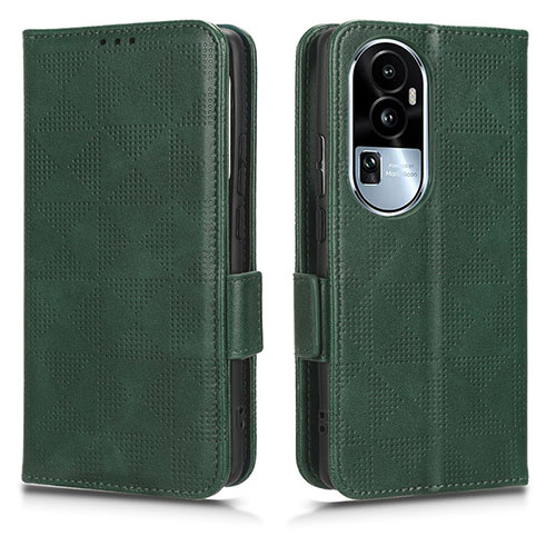 Leather Case Stands Flip Cover Holder C02X for Oppo Reno10 Pro+ Plus 5G Green