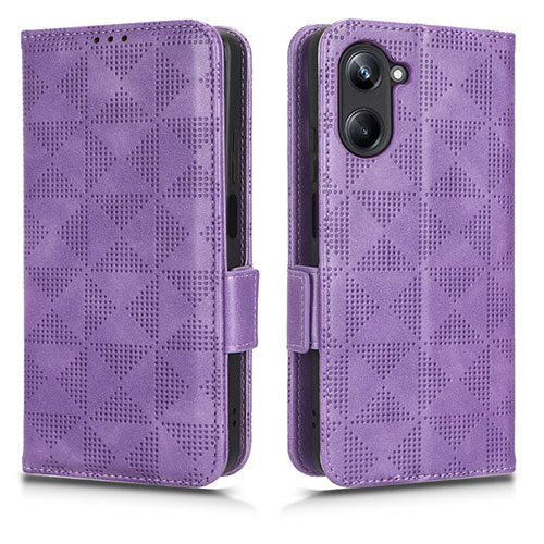 Leather Case Stands Flip Cover Holder C02X for Realme 10 Pro 5G Purple