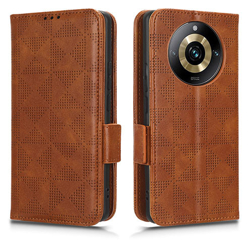 Leather Case Stands Flip Cover Holder C02X for Realme 11 Pro 5G Brown