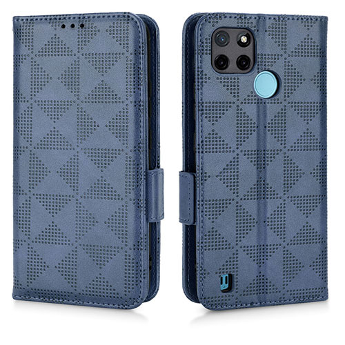 Leather Case Stands Flip Cover Holder C02X for Realme C25Y India Blue