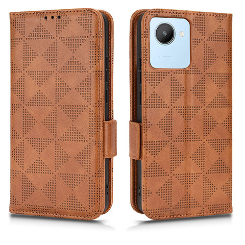 Leather Case Stands Flip Cover Holder C02X for Realme C30 Brown