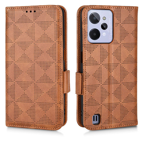 Leather Case Stands Flip Cover Holder C02X for Realme C31 Brown