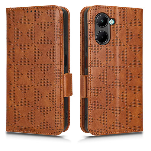 Leather Case Stands Flip Cover Holder C02X for Realme C33 (2023) Brown