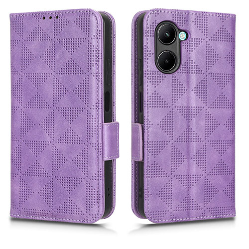 Leather Case Stands Flip Cover Holder C02X for Realme C33 (2023) Purple