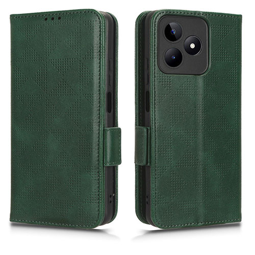 Leather Case Stands Flip Cover Holder C02X for Realme C51 Green