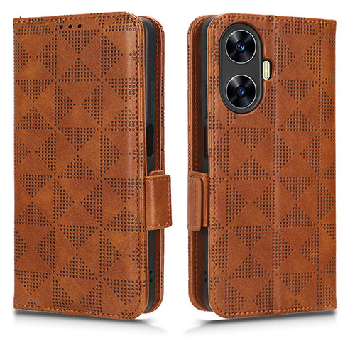 Leather Case Stands Flip Cover Holder C02X for Realme C55 Brown