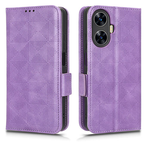 Leather Case Stands Flip Cover Holder C02X for Realme C55 Purple