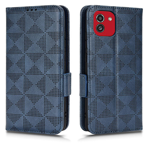 Leather Case Stands Flip Cover Holder C02X for Samsung Galaxy A03 Blue