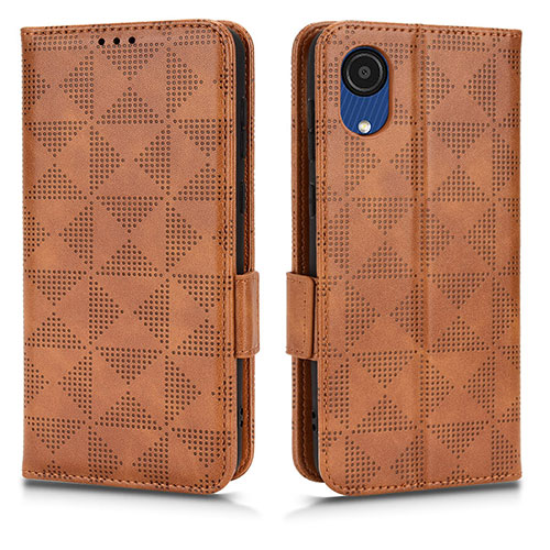 Leather Case Stands Flip Cover Holder C02X for Samsung Galaxy A03 Core Brown