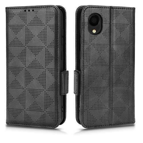 Leather Case Stands Flip Cover Holder C02X for Samsung Galaxy A22 5G SC-56B Black