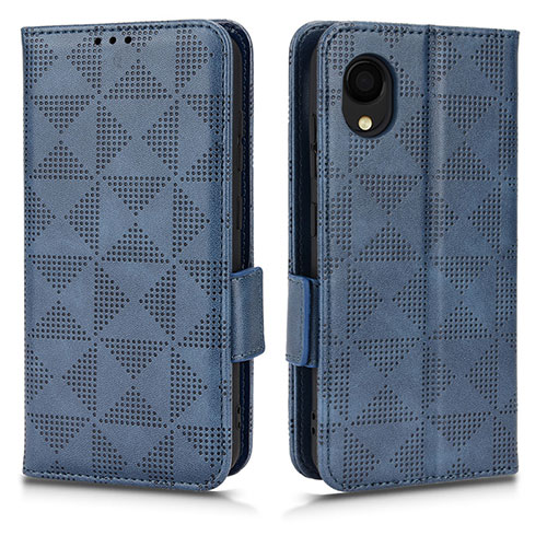 Leather Case Stands Flip Cover Holder C02X for Samsung Galaxy A22 5G SC-56B Blue